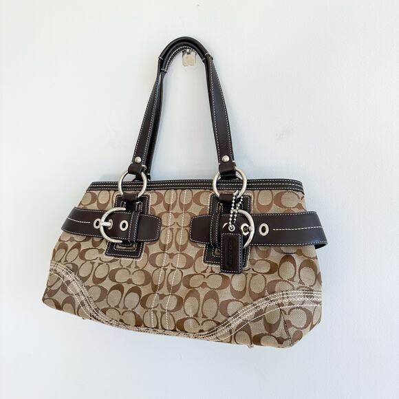 Coach Y2K Vintage Soho Signature Jacquard Double Handle Shoulder Bag Brown - Picture 3 of 12